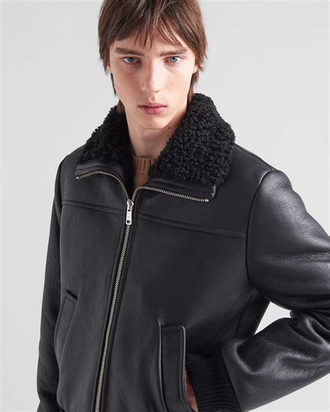 prada tartan bomber man|Black Shearling bomber jacket .